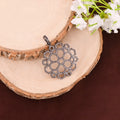 Women's Octagon Flower Pendant 925 Sterling Silver Black Rhodium Plated Pave Natural Diamond Vintage 35MM Size