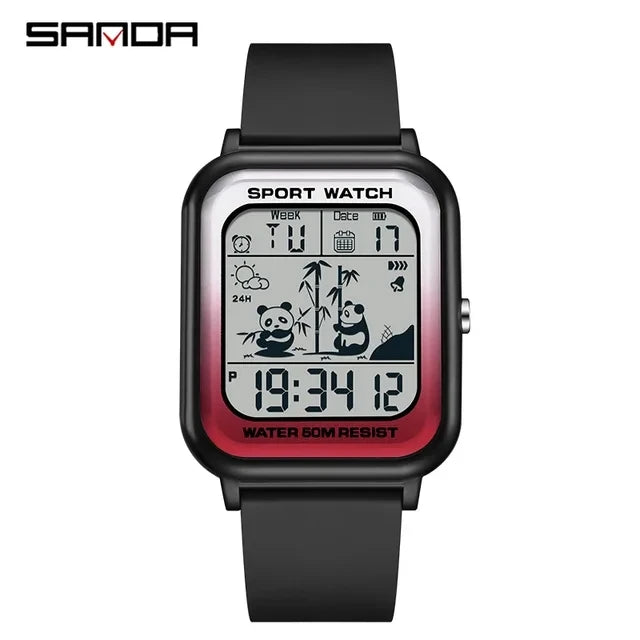 Sanda 6120 Top Brand Digital Men Watch TPU Strap 5 ATM Fashion Sport Multiple Time Zone Quartz Watches Shock Resistant
