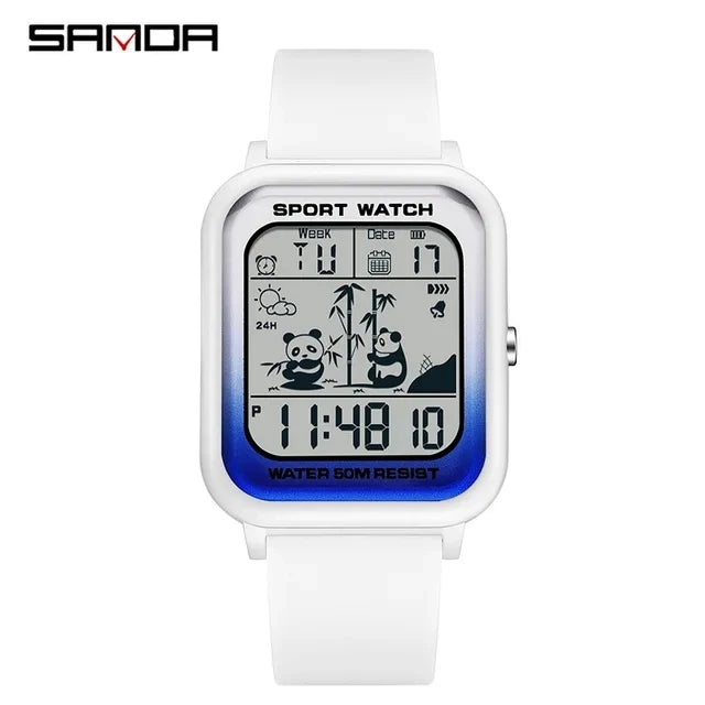Sanda 6120 Top Brand Digital Men Watch TPU Strap 5 ATM Fashion Sport Multiple Time Zone Quartz Watches Shock Resistant